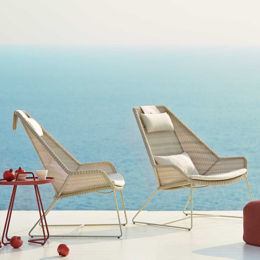 Breeze High Back Lounge Chair | White-Grey Fibre Weave and Frame