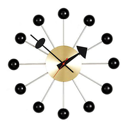 George Nelson Ball Clock | Wood Lacquered Black with Brass Body