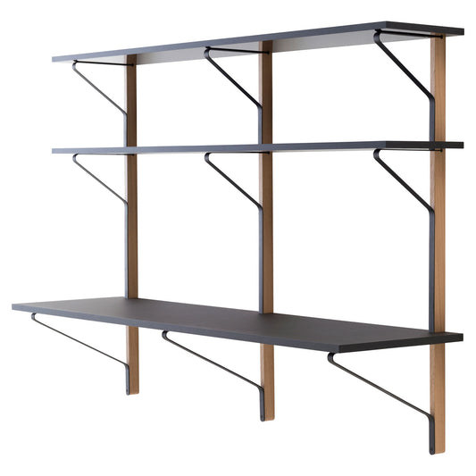 Kaari Shelf With Desk | Black Linoleum and Black Melamine Surfaces
