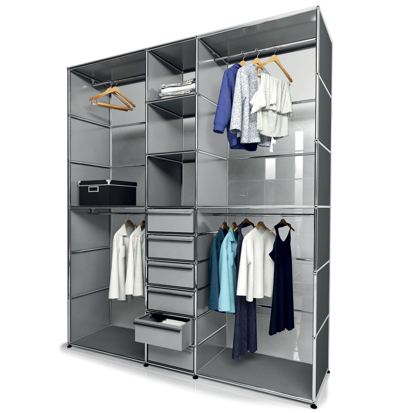 USM Tall Square Wardrobe | Medium Grey Lacquer Panels