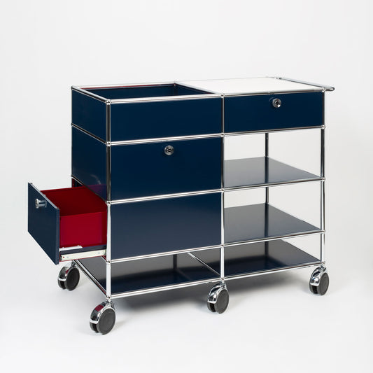 USM St John Frizell Bar Trolley | Steel Blue Red and White