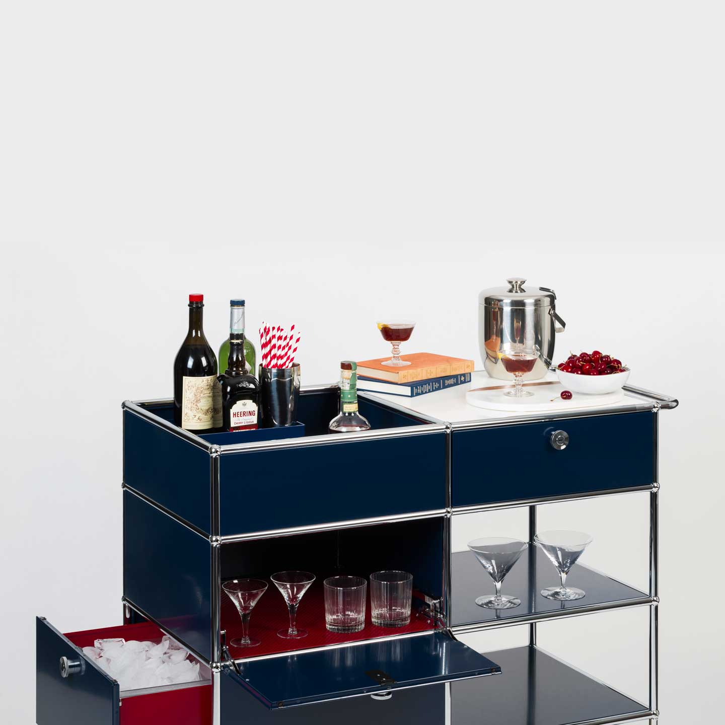 USM St John Frizell Bar Trolley | Steel Blue Red and White