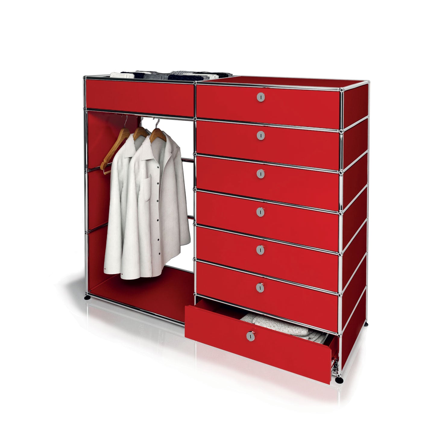 USM 7 Drawer Tallboy | Ruby Red Lacquer Panels