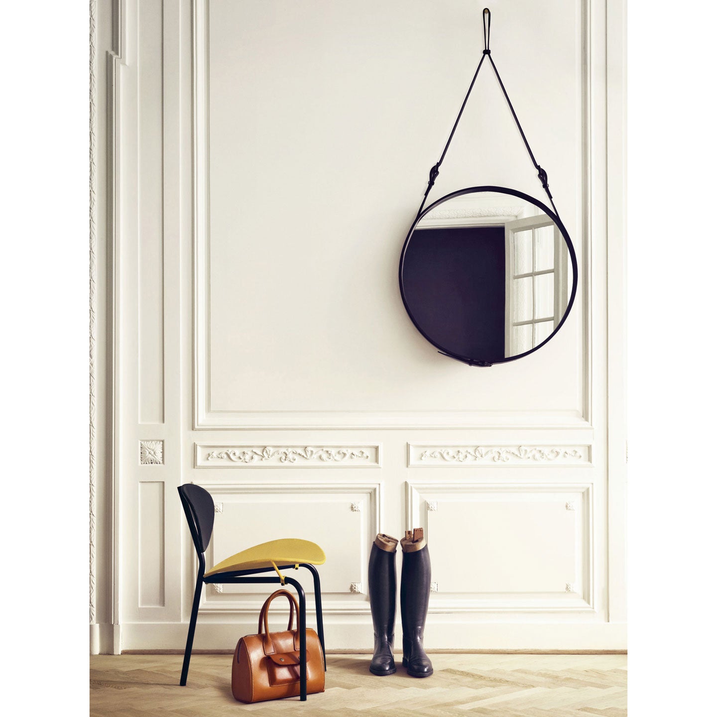 Adnet Mirror 58cm | Black Leather