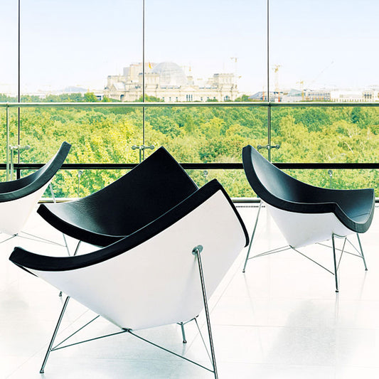 Coconut Chair | White Shell with Black Leather Seat