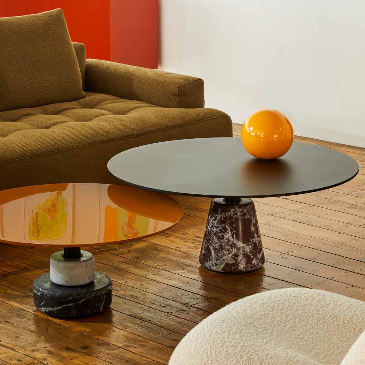 Menhir Low Table A | Wood Dark Stain Walnut ES59 top with Levanto Red Marble Base