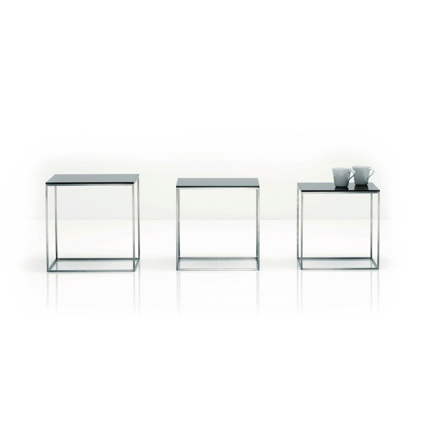PK71 Nest of 3 tables | Black Acrylic and Satin Stainless Steel