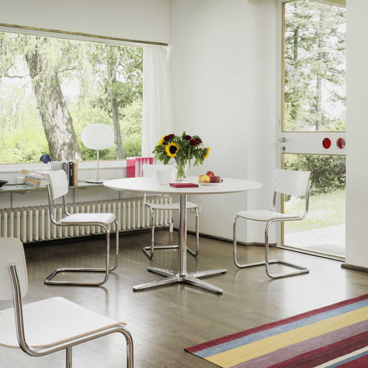 S43 Chair - Chrome Frame | White Lacquered Beech Seat and Back
