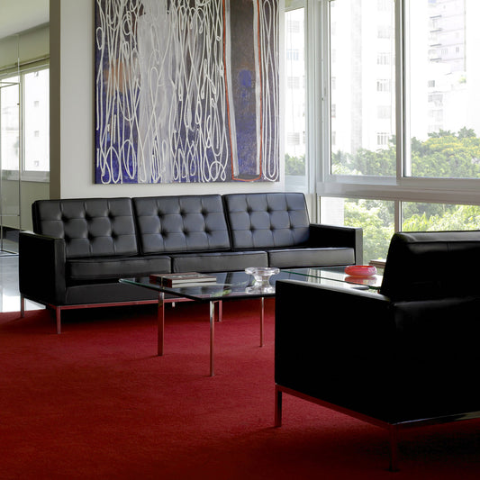 Florence Knoll 3 Seat Sofa | Black Leather Upholstery