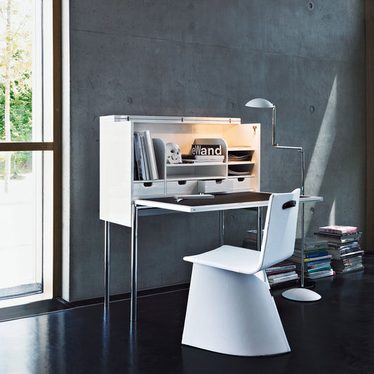 Orcus Writing Desk | White Glossy Lacquer with Leather Interior