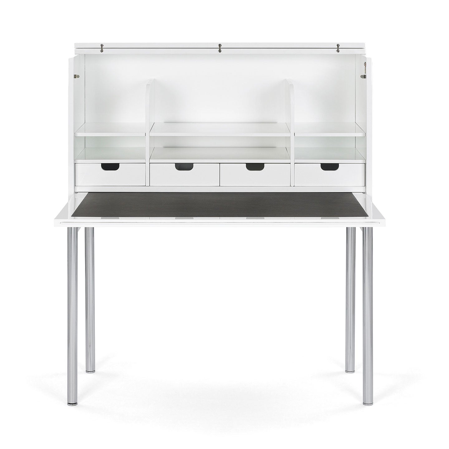 Orcus Writing Desk | White Glossy Lacquer with Leather Interior