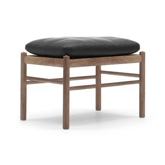 OW149F Colonial Footstool | Thor 301 Black Leather Cushion