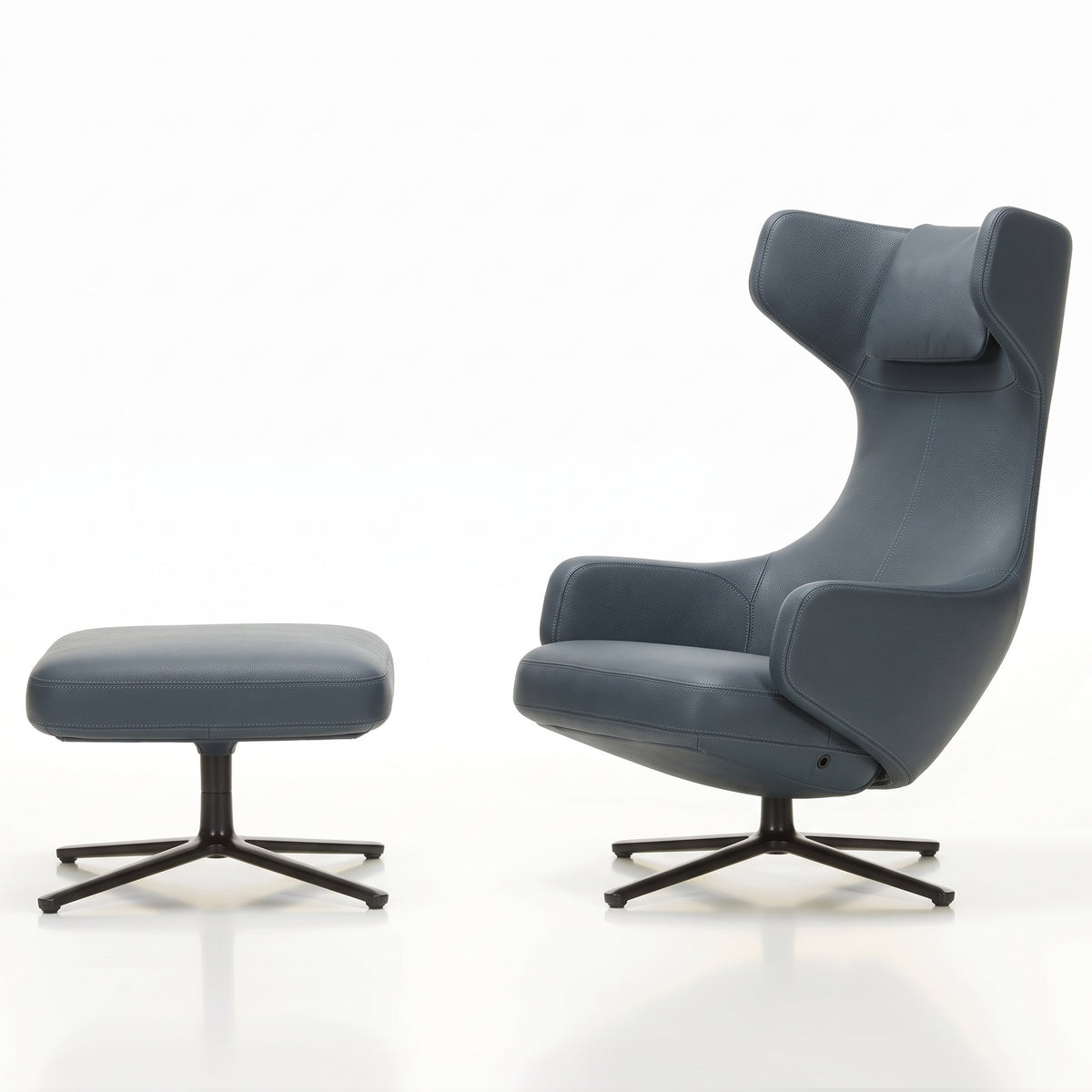 Grand Repos Lounge Chair & Ottoman | Premium Leather Smoke Blue 60 - Generated