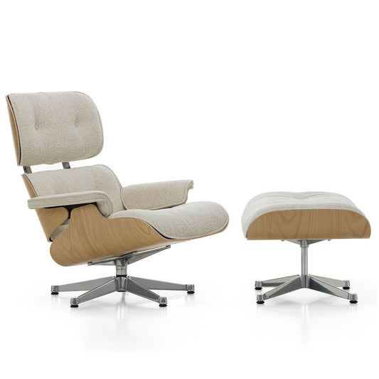 Eames Lounge Chair & Ottoman | Cream Pearl Nubia Fabric Chestnut Shell