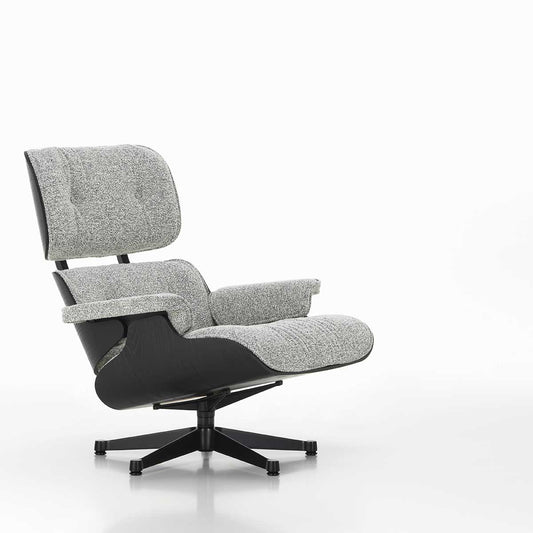 Eames Lounge Chair & Ottoman | Salt n Pepper Nubia Fabric Black Chestnut Shell
