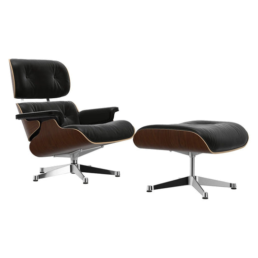 Eames Lounge Chair & Ottoman | Nero Premium F Leather Dark Walnut Shell
