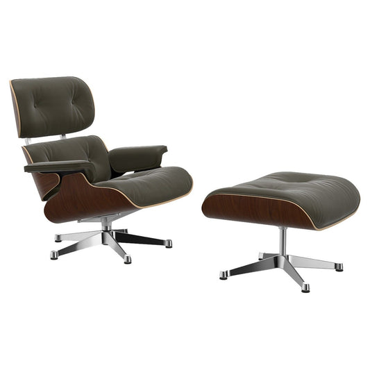 Eames Lounge Chair & Ottoman | Khaki Premium F Leather Dark Walnut Shell