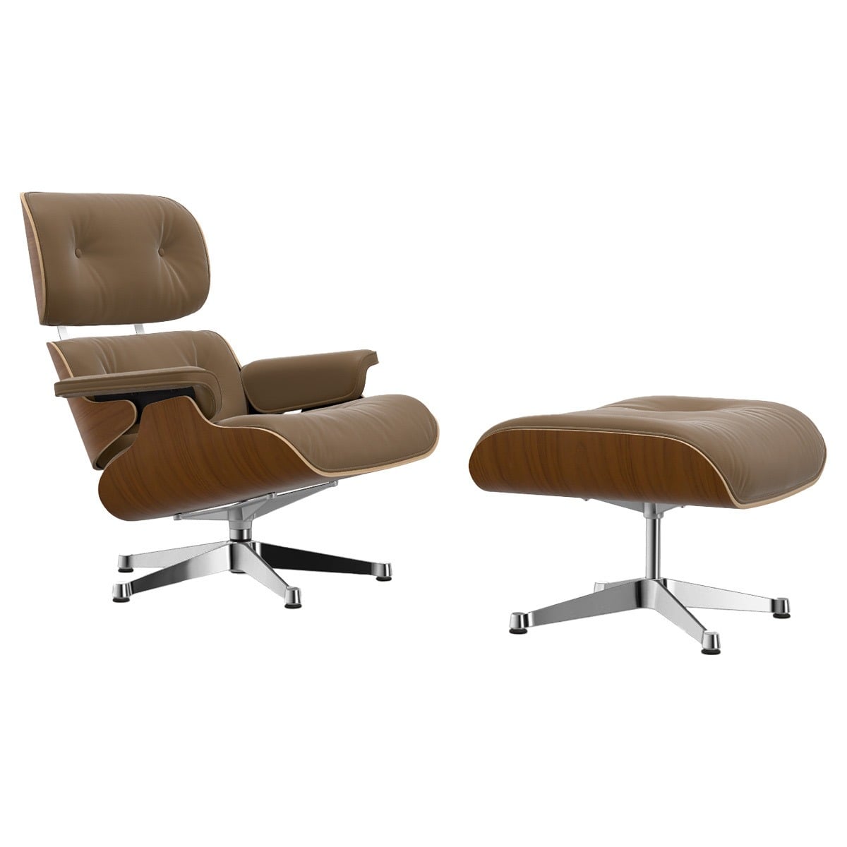 Eames Lounge Chair & Ottoman | Camel Premium F Leather Natural Walnut Shell