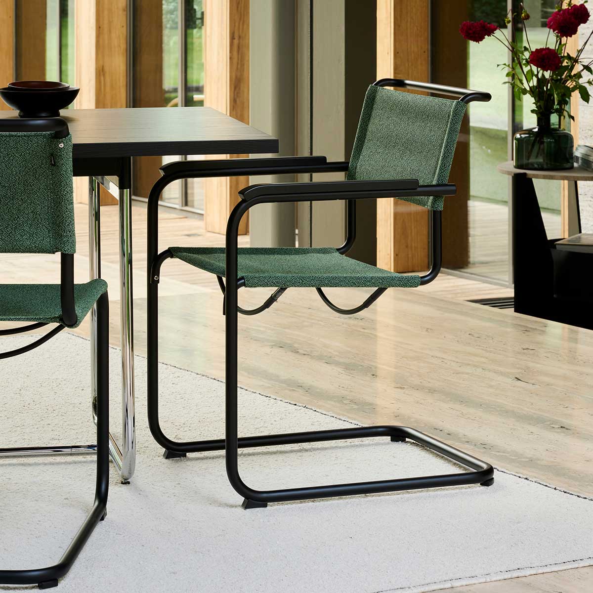 S34 V Soft Cantilever Arm Chair | Cento Malachite Dark Green Fabric
