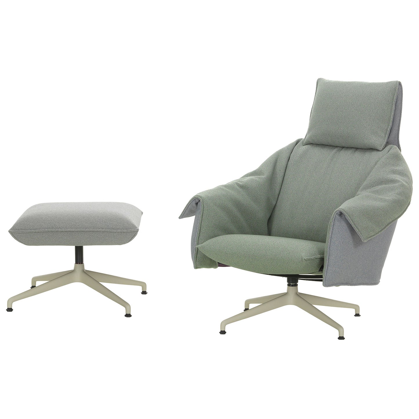 Bascule Highback & Ottoman | Light Lavender and Light Sage Cento Upholstery