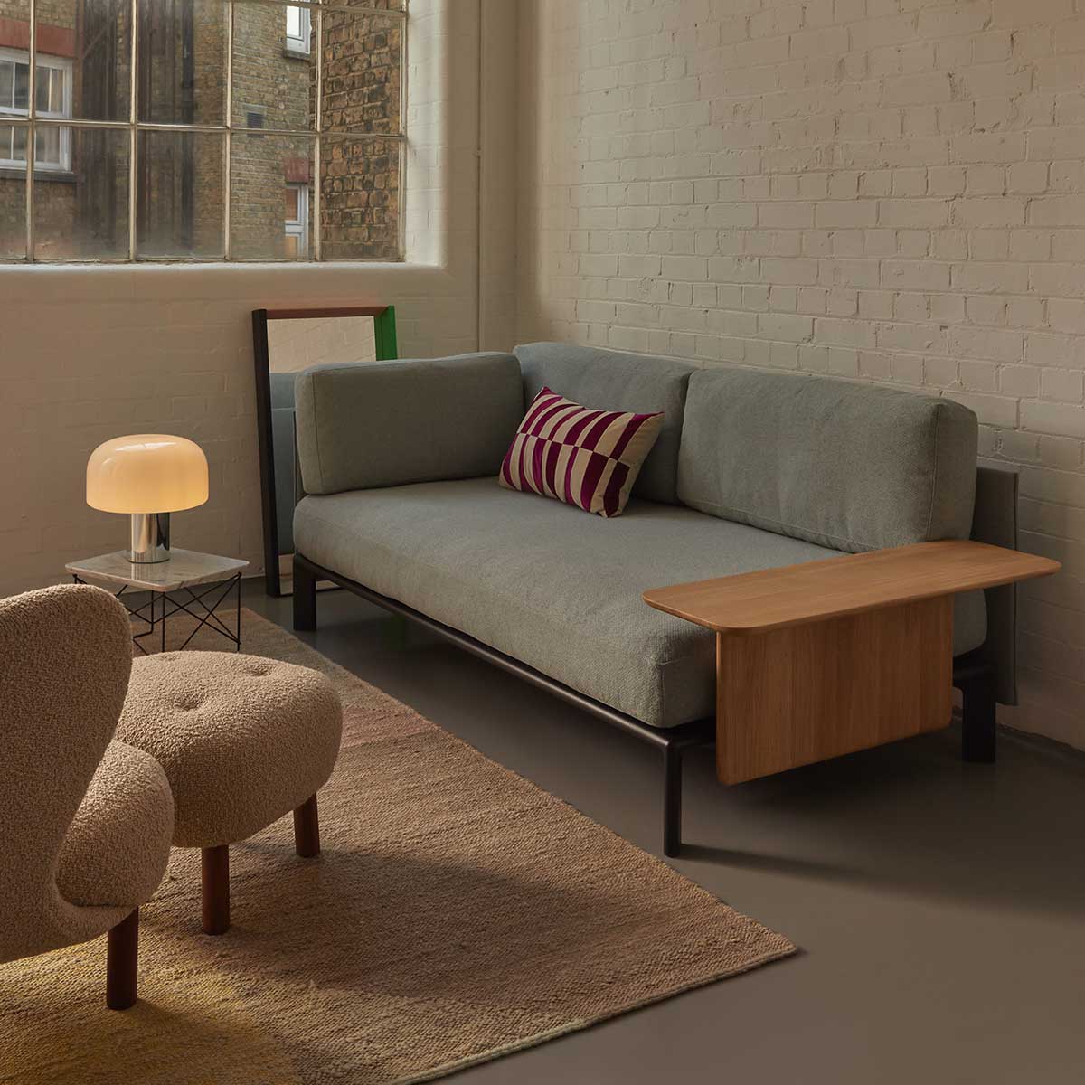 Anagram 1900mm One Arm | Dumet 28 Sage Steel Blue Upholstery Basic Dark Frame