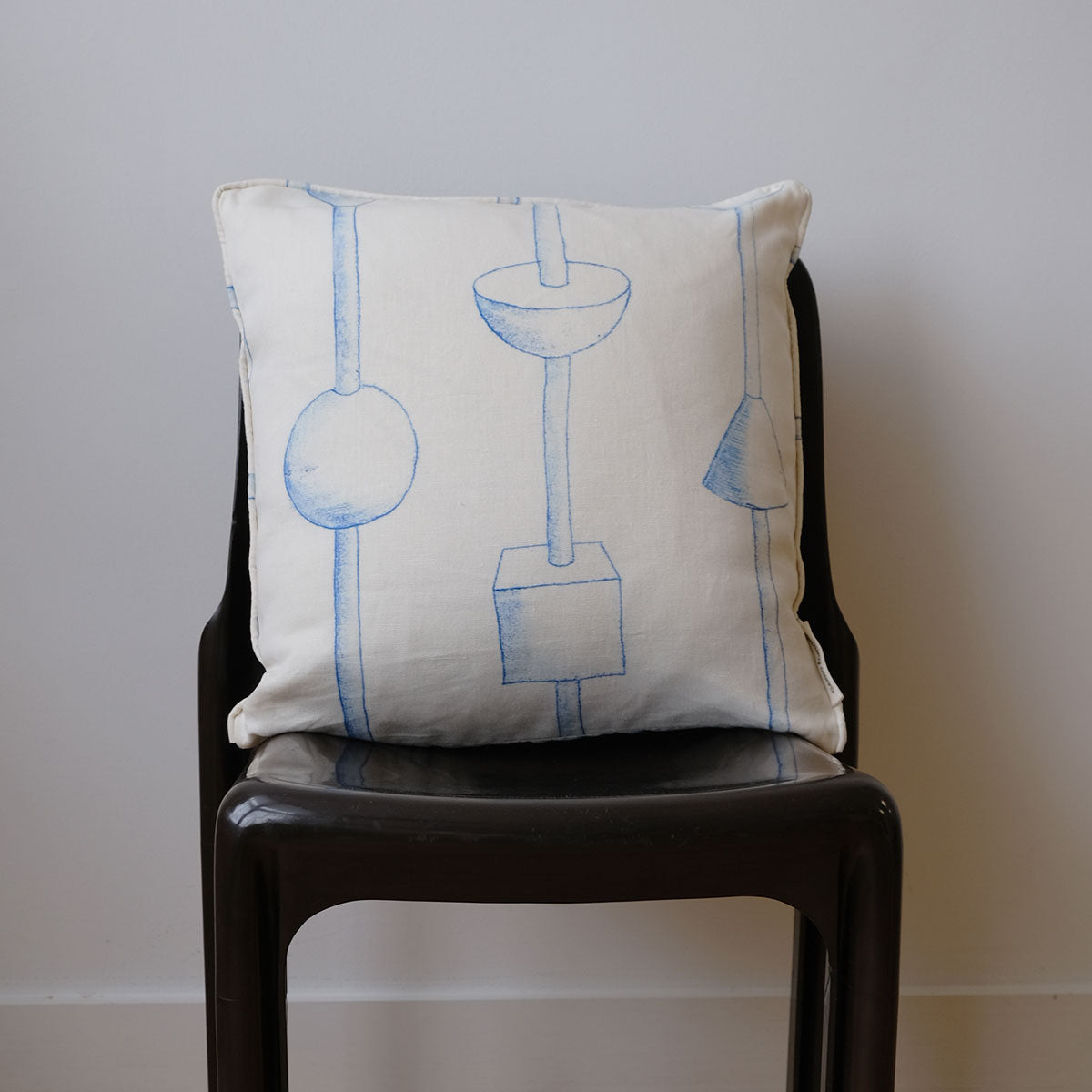 Blue Kebab Linen Cushion 45x45cm | Blue and White Linen