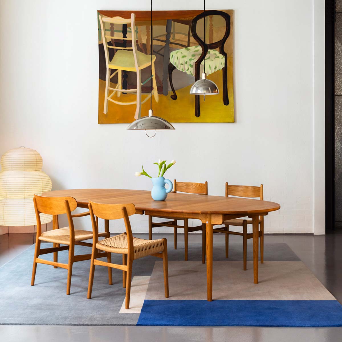 CH338 Extendable Table | Oiled Oak Top and Frame