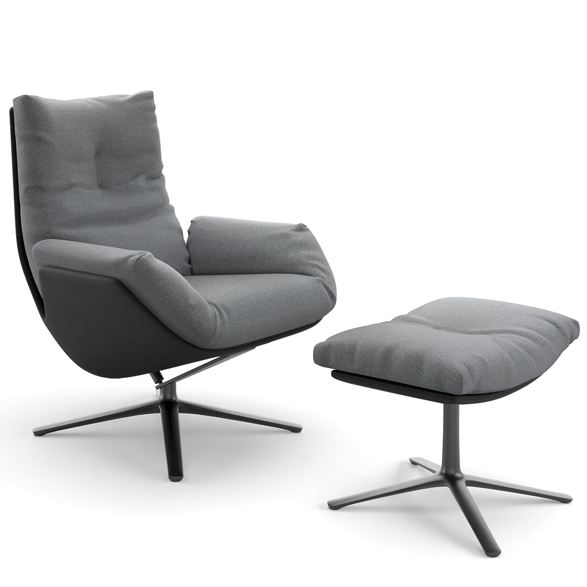 Cordia Lounge Chair Set | Black 286 Leather Shell Grey 9131 Fabric Cushions