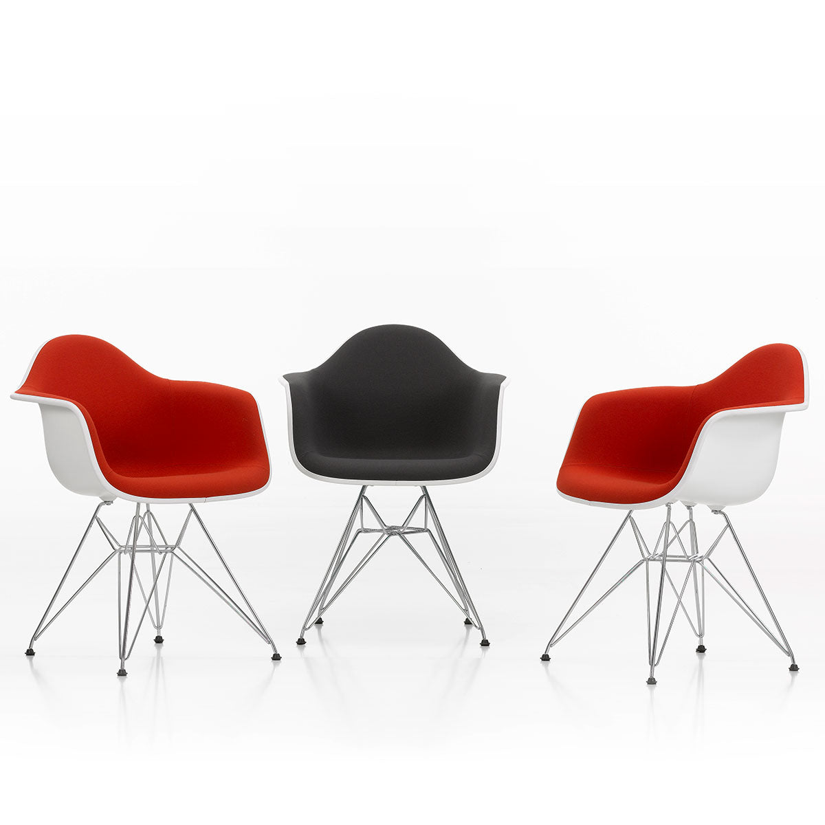DAR Eames Upholstered Armchair | Red Poppy Red Hopsak Cotton White Shell