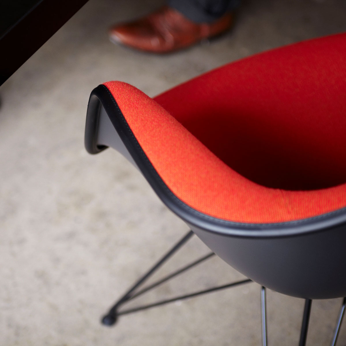 DAR Eames Upholstered Armchair | Red Cognac Hopsak Deep Black Shell