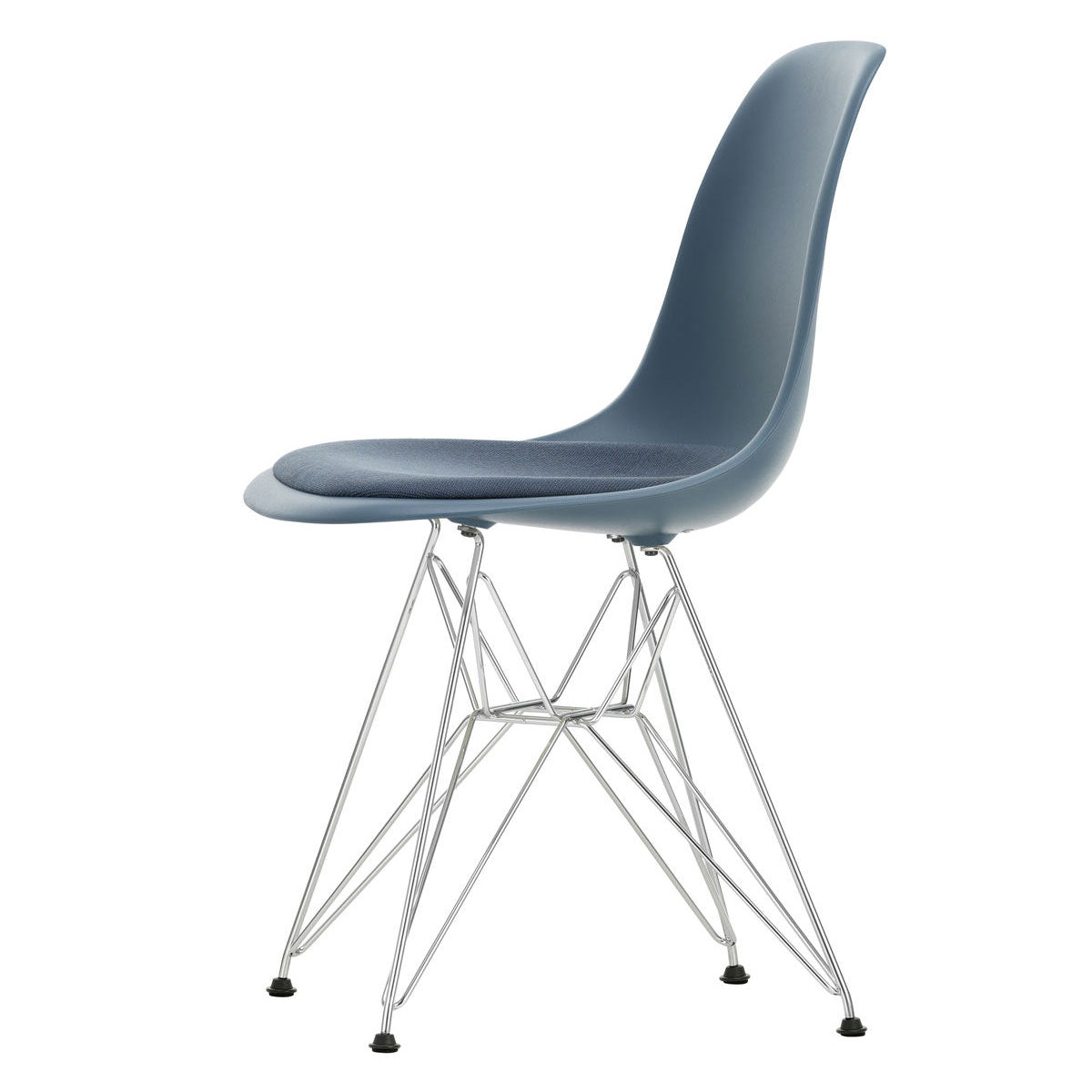 DSR Eames Chair with Seat Pad | Sea Blue and Dark Grey Hopsak Seat Pad