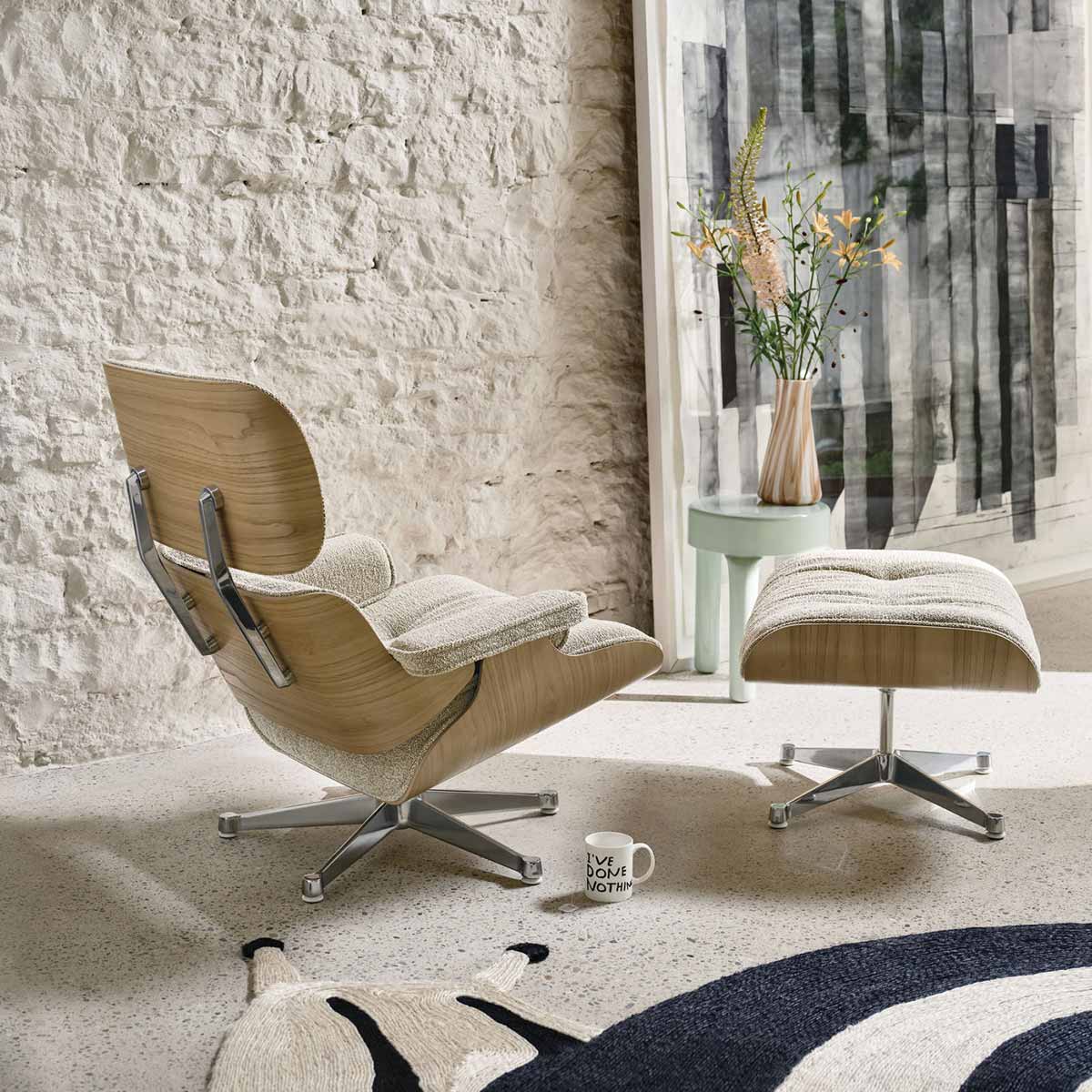 Eames Lounge Chair & Ottoman | Bamboo Terra Nubia Fabric Chestnut Shell