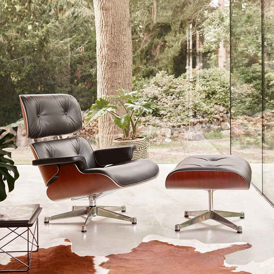 Eames Lounge Chair & Ottoman | Black Premium F Leather Santos Palisander Shell