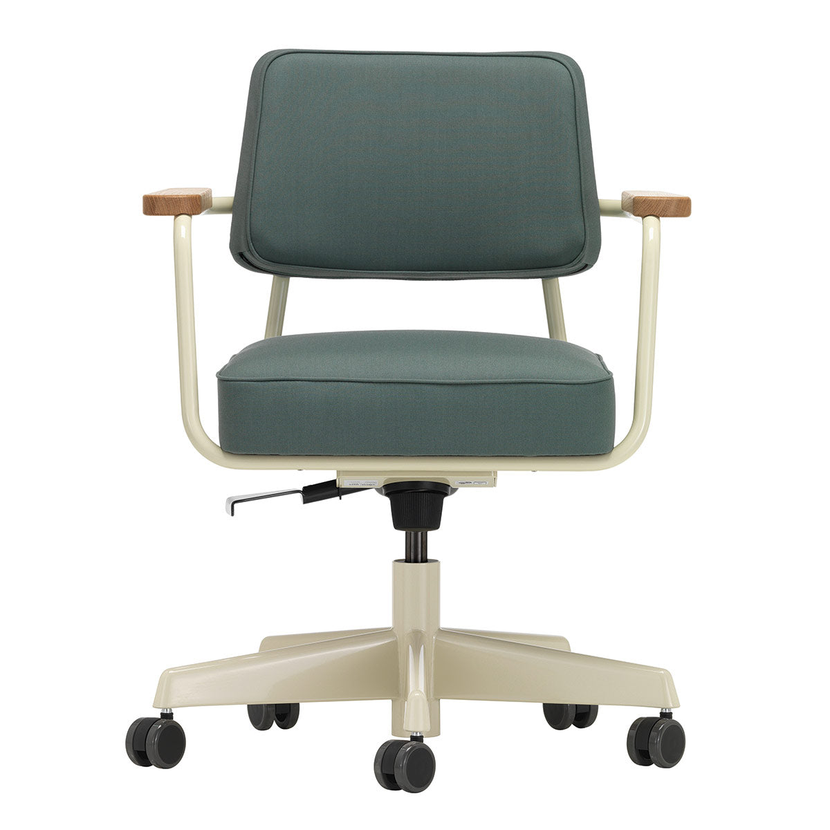 Fauteuil Direction Pivotant | Premium Leather Smoke Blue 60 with Prouve Blanc Colombe Ecru Frame