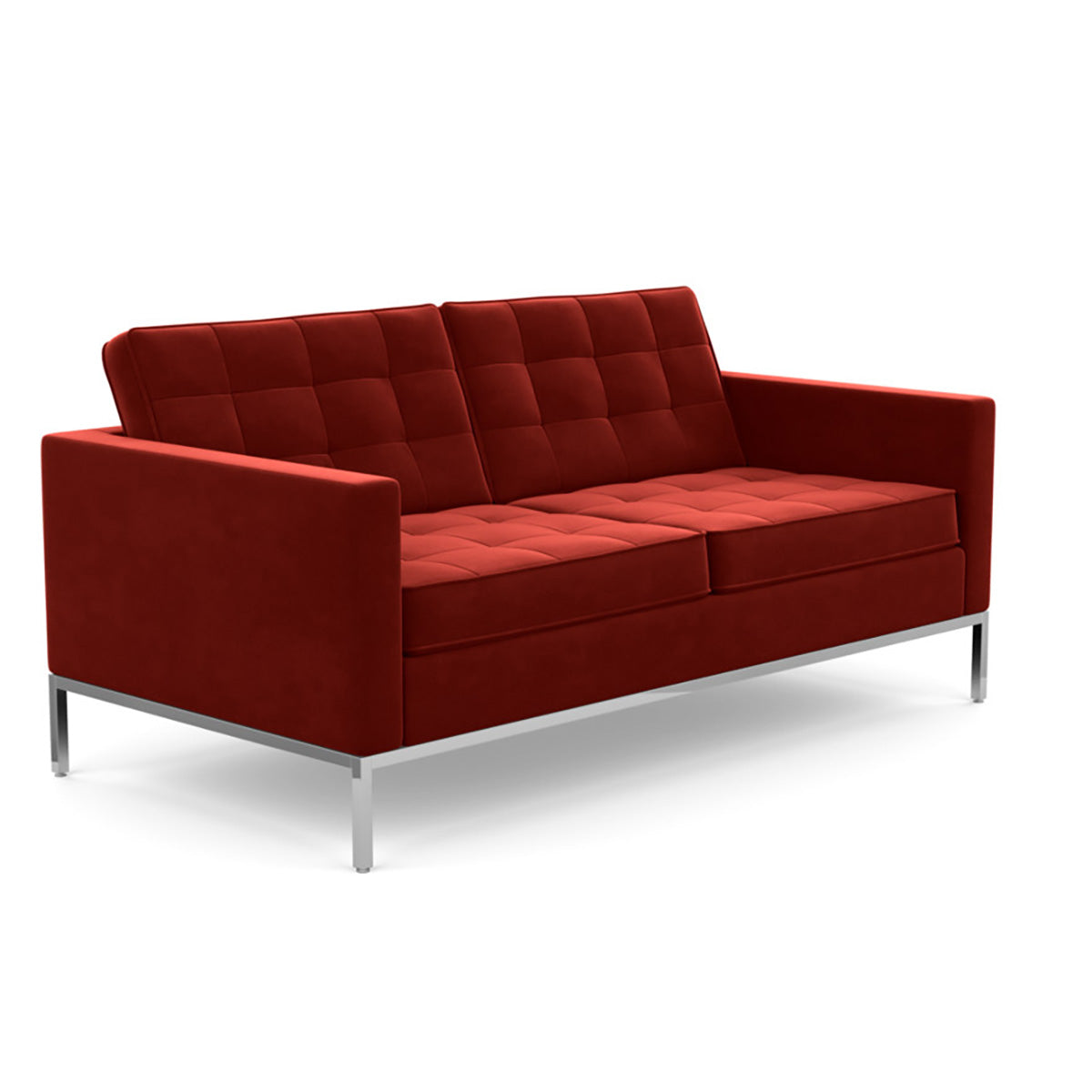 Florence Knoll 2 Seat Sofa | Tomato Velvet Fabric Upholstery