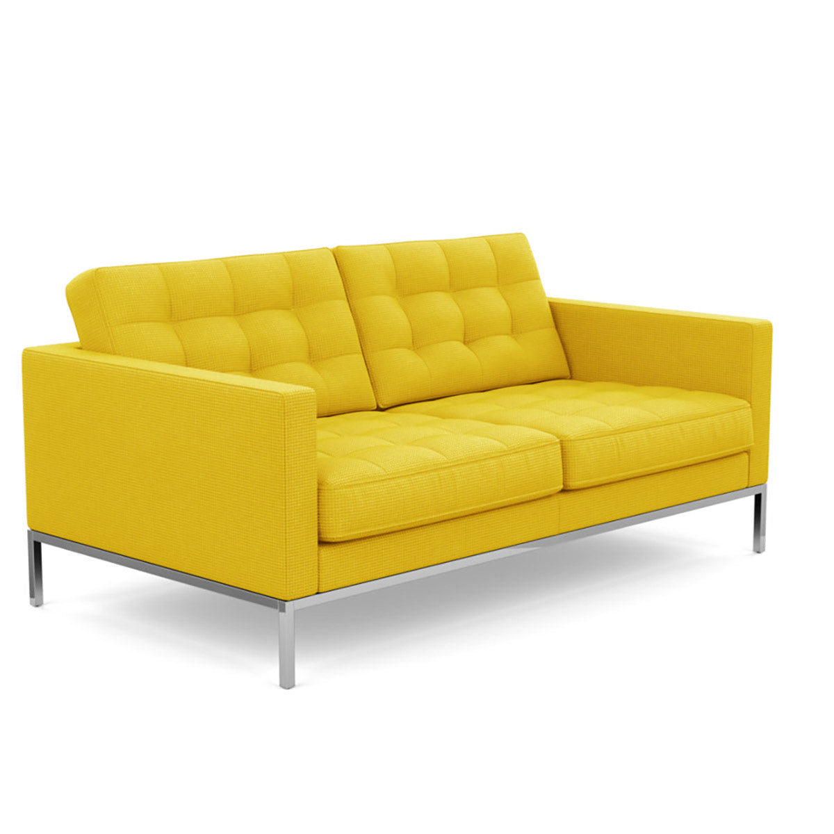 Florence Knoll Sofa 2 Seat Relax | Tufted Yellow Cato Fabric NO Buttons