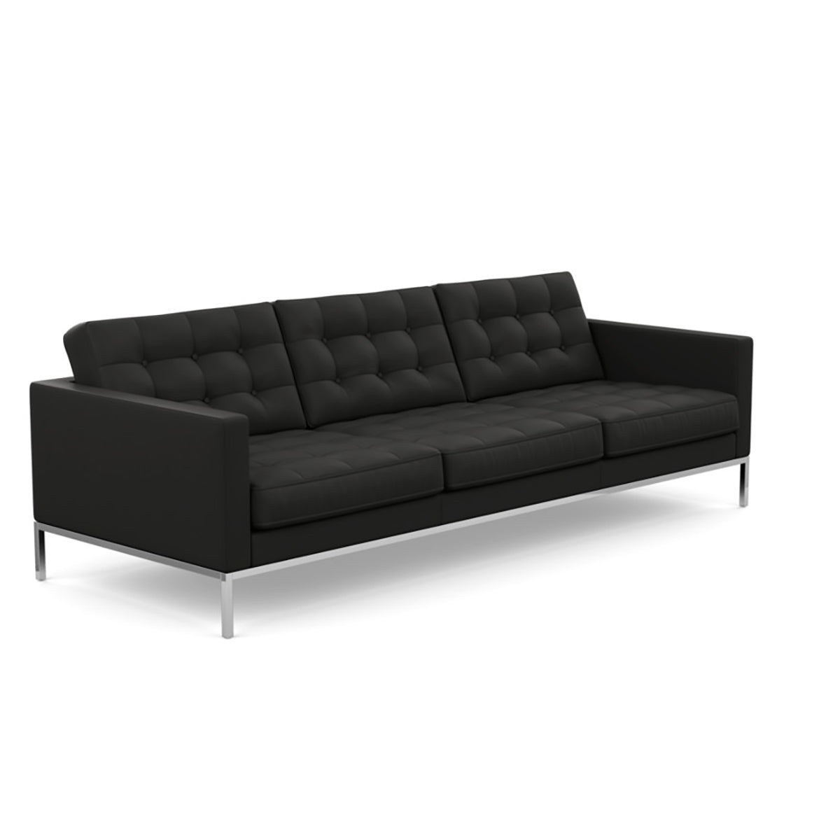 Florence Knoll Sofa 3 Seat Relax | Tufted Black Volo Leather WITH Buttons