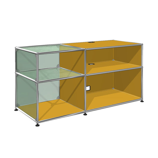 USM Glass Media Unit | Golden Yellow Lacquer Panels