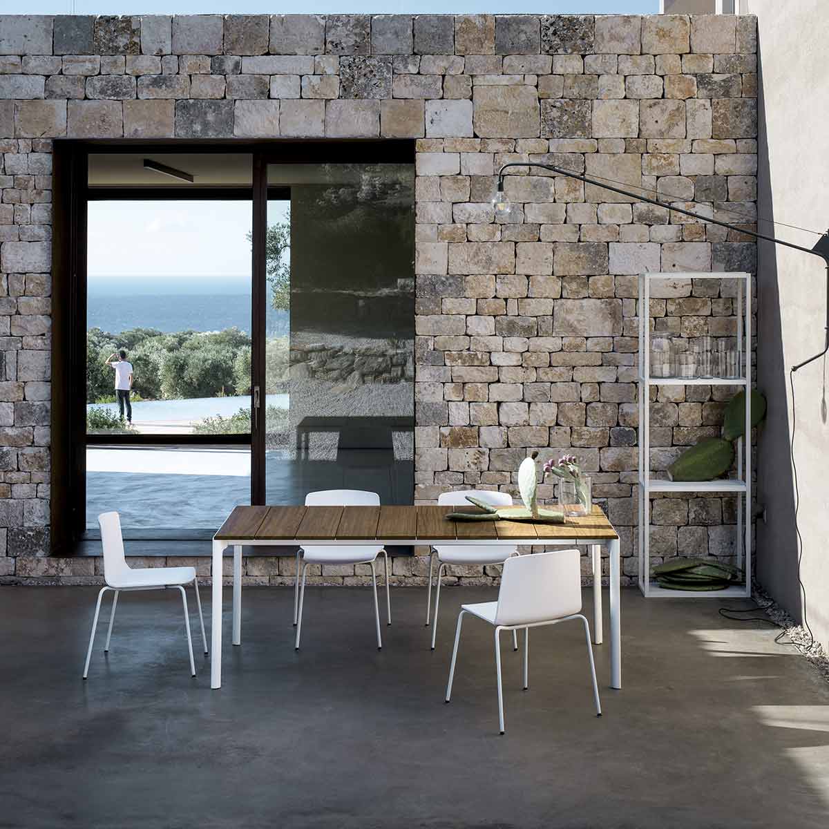 Maki Slatted Outdoor Table 219cm | Natural Teak Top