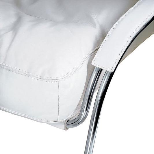 Maggiolina Lounge Chair | White 0300 Pelle Nappa Leather with White Cowhide Sling