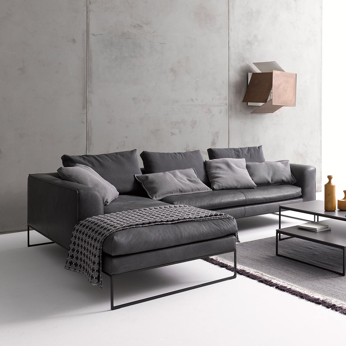 Mell Lounge Sofa with Chaise | Anthracite 9131 Fabric Upholstery