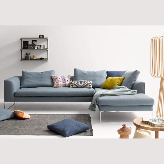 Mell Lounge Sofa with Chaise | Blue Grey 9130 Fabric Upholstery