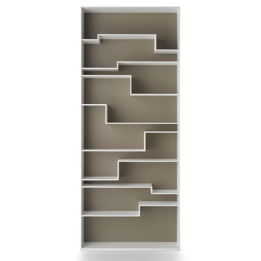 Melody Bookcase | White Lacquer Frame Dove Grey Back Panel