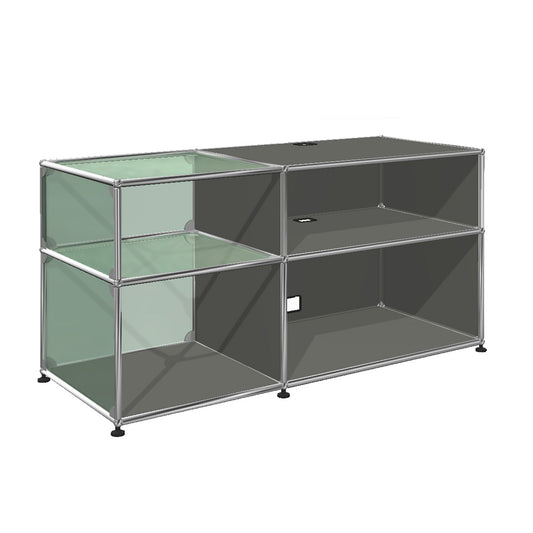 USM Glass Media Unit | Medium Grey Lacquer Panels