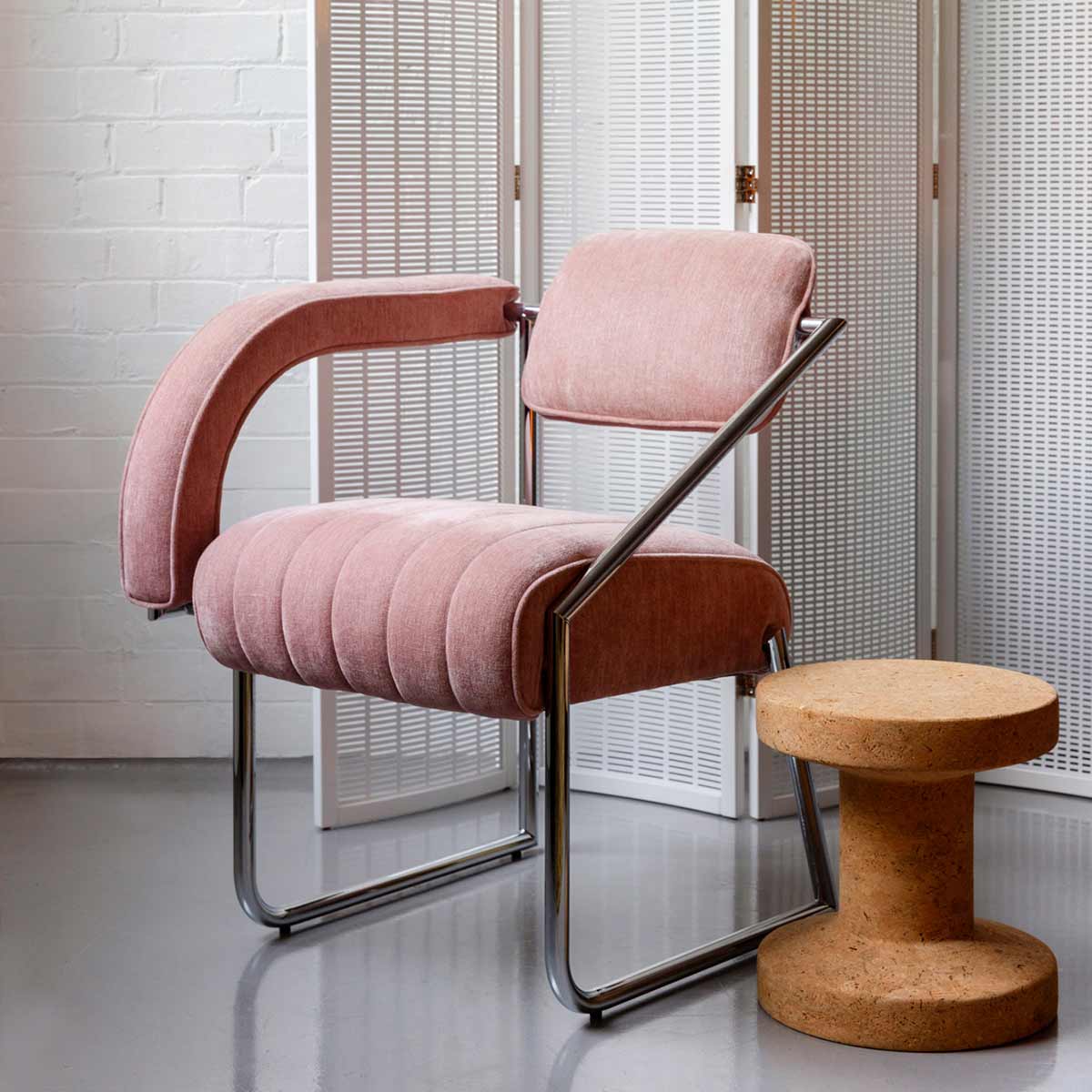 Eileen Gray Non Conformist Chair | Belsuede Chenille Rose de Ronsard 030