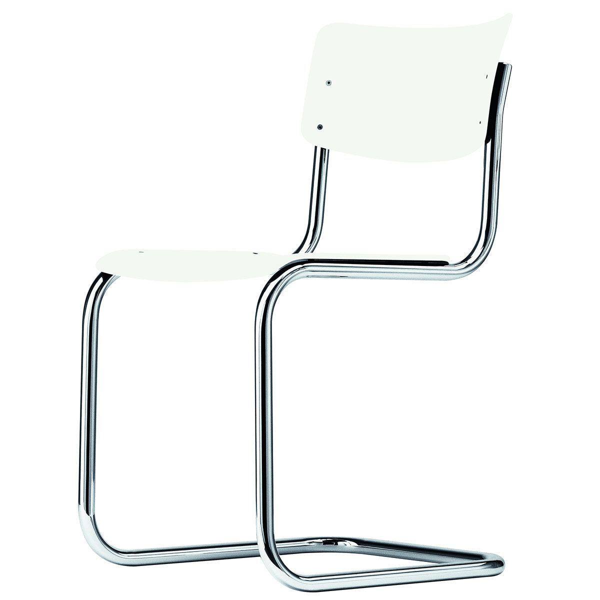 S43 Chair - Chrome Frame | White Lacquered Beech Seat and Back