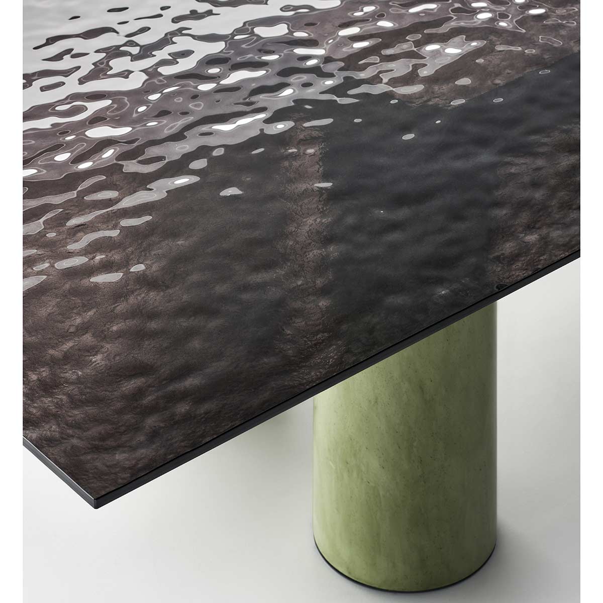 Serenissimo Rectangular Table | Black Cast Glass Top with Green Encaustic Base