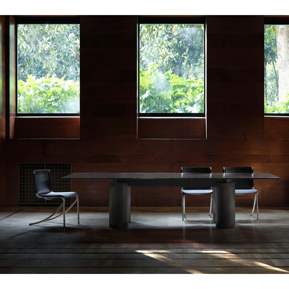 Serenissimo Rectangular Table | Black Cast Glass Top with White Encaustic Base
