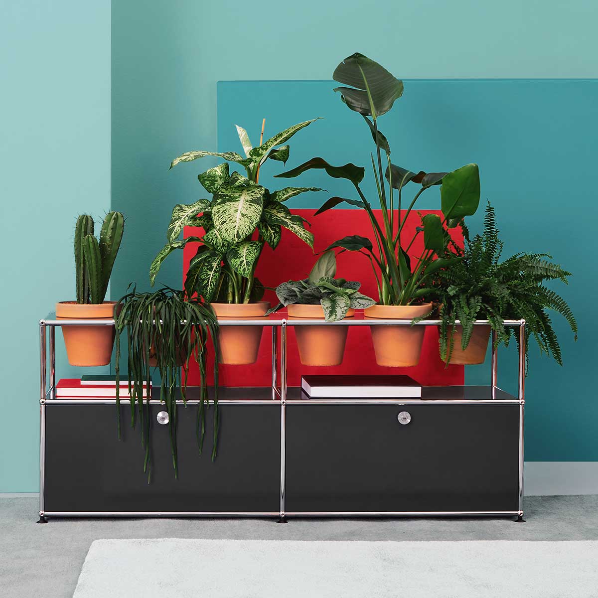 USM Sideboard with Flowerpots | Graphite Black Lacquer Panels