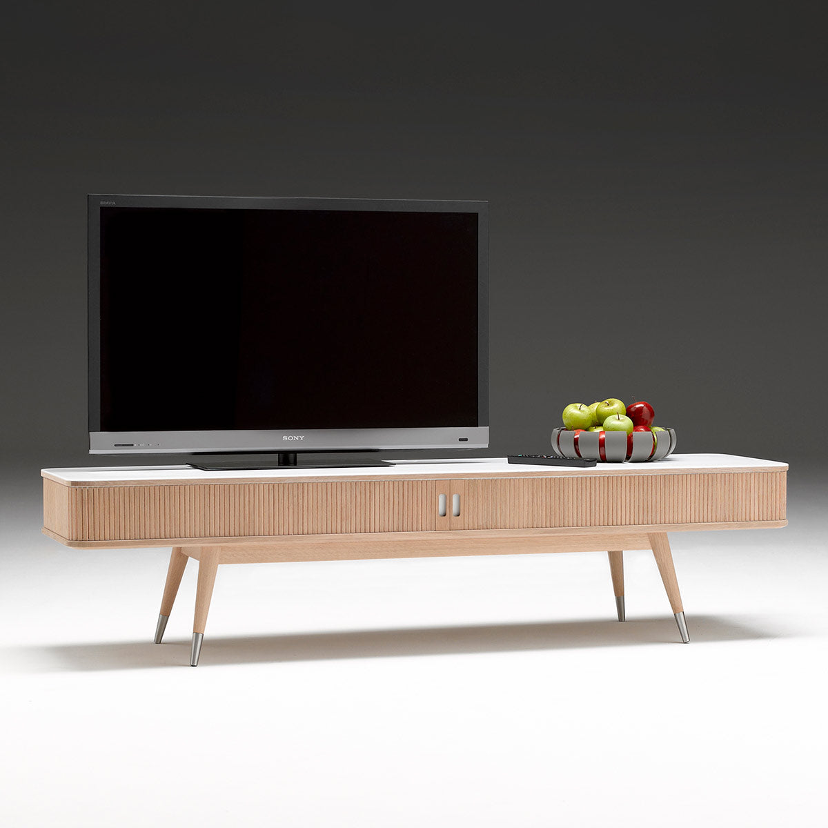 Tambour TV Unit | White Oiled Oak